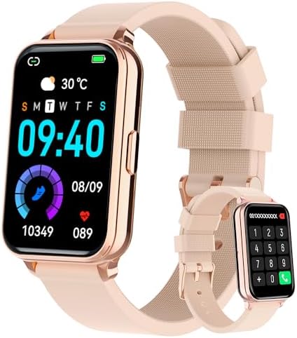 Smart Watch Fitness Tracker Make/Answer calls for Women Men with Heart Rate Blood Oxygen Sleep Monitor Sports Modes Step Calorie Counter IP68 Waterproof for Android Phones iPhone (Rectangle, Pink) by Bctemno