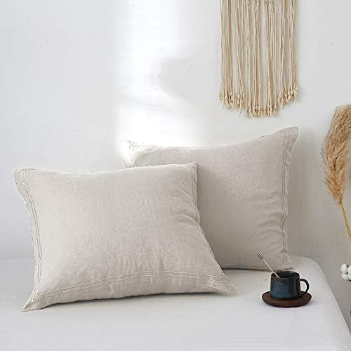 Simple&Opulence 100% French Linen Euro Shams with Embroidery (26'' x 26'') - Pack of 2 - Pre Washed Solid Color Natural Flax Soft Breathable - Linen by SimpleOpulence