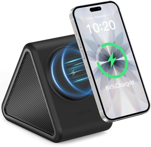 Housbay Sound Machine with Magnetic Wireless Charger for iPhone, 2-in-1 Design for Clutter-Free Nightstand, Dual-Speaker Stereo Sound for Sleeping - Black by HOUSBAY