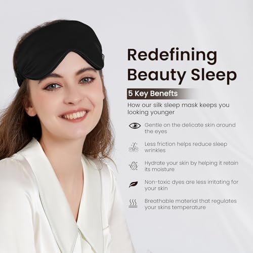 THXSILK Sleep Mask 100% 25 Momme Pure Mulberry Silk Super Smooth Cooling Sleep Eye Mask Blackout for Women/Man/Kids, Eye Cover with Wide Head Strap for Good Night Sleep, Black - Image 5