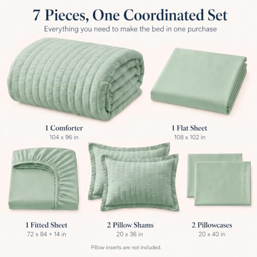 CozyLux California King Comforter Set, Sage Green Seersucker Bed in a Bag - Image 2