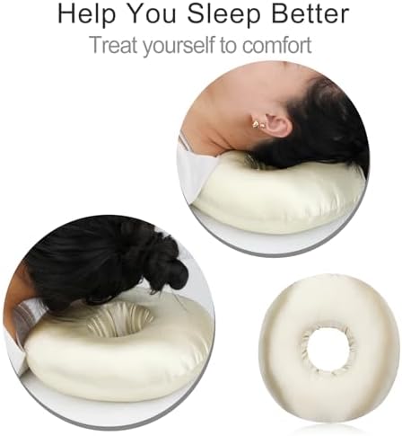 Silky Satin Piercing Pillow Ear Pillows Donut with Hole for Ear Pain CNH Piercing Pain Relief Sleeping Pressure Sore Side Sleepers Smooth Cooling Ear Guard Protector, Champagne - Image 3