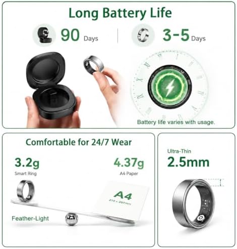 TERRALAB 2.0 Smart Ring,iOS & Android Compatible,IP68 Waterproof,Sports/Stress/Blood Oxygen/Heart Rate/Sleep Health Monitoring for Women&Men, with a Charging Case,No Subscription Fee - Image 5