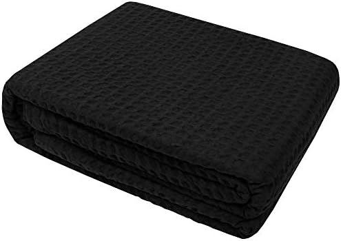 Sweet Home Collection 100% Fine Cotton Blanket Luxurious Weave Stylish Design Soft and Comfortable All Season Warmth, Full/Queen, Waffle Weave Black (Pack of 1) - Image 2