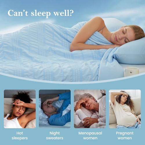 Cozy Bliss Seersucker Cooling Comforter Twin Size, Q-Max 0.45 Reversible Lightweight Cooling Blanket, Breathable Silk Smooth Summer Bedding Quilt for Hot Sleepers Night Sweats Cold Blue - Image 3