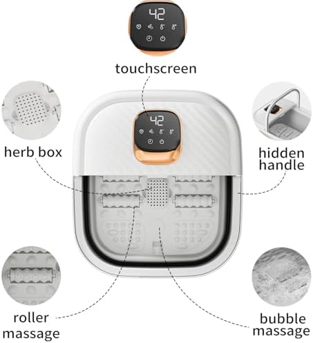Folding Foot Spa with Heat - Collapsible Foot Bath Massager with Temp Control Touchscreen, Manual Massage Rollers, Space Saving Foot Tub, Pedicure Spa for Home, Office, Relaxation Gift for Men & Women - Image 2