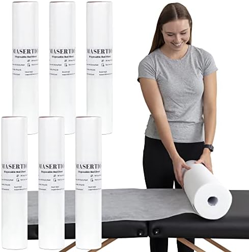 Disposable Massage Bed Cover - 60 Sheets Per Roll, Non-woven Disposable Material - Ideal for Spa, Massage Table, Tattoo, Waxing Table - No Crinkle Table Sheets - 31.5 x 71 Inches (6 Rolls) by MASERTIODisposableBedSheets
