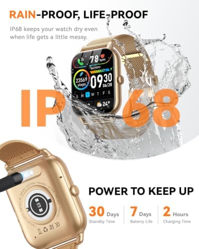 Smart Watches for Men Women, Fitness Tracker with Activity Counter/ Sleep Monitor, IP68 Waterproof Smart Watch for Android iPhone iOS Compatible (Warm Sand Case w/ Burgundy & Vintage Gold Band, 1.83) - Image 6