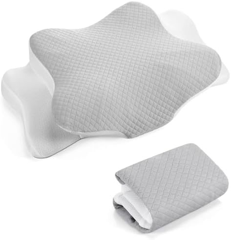 HunnmingRe Pillow Case for Cervical Neck, White, Light Gray, Queen Size by HunnmingRe