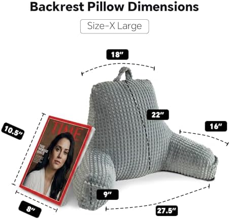 Reading Pillow with Arms for Sitting in Bed,22" Backrest,Gray Flannel,XL - Image 5