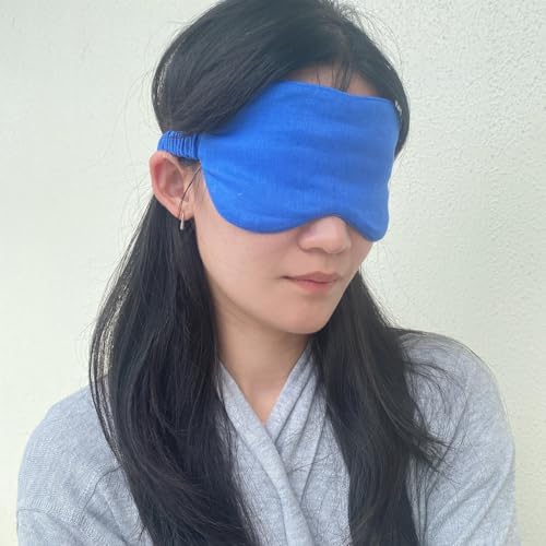 Eye mask Pure Linen Sleep Mask with Elastic Band, No Pressure On Eyes,Side Sleeper Eye Cover Organic Cotton Core Blindfold,Napping & Yoga Travel Essentials (Cornflower Blue) - Image 4