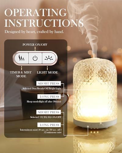 Essential Oil Diffuser - 2.4 MHz Ultrasonic Glass Diffuser with Pulse/Continuous Mist & 3 Night Light Modes, Waterless Auto-Off, Silent Aromatherapy Diffuser for Home, Office, Gifting & Home Decor - Image 3