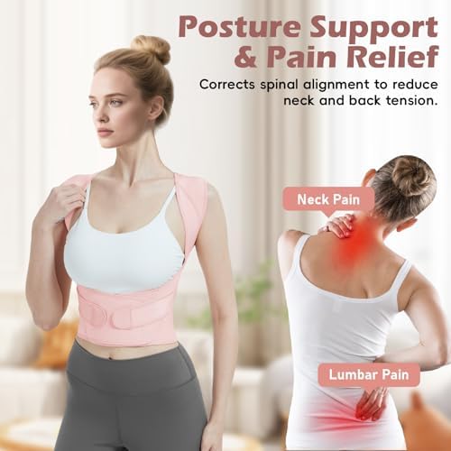 Posture Corrector for Women & Men, Full Back Brace Support with Adjustable Shoulder Straightener, Lower & Upper Back Pain Relief - Scoliosis, Hunchback, Spine Corrector (Pink, Medium) - Image 4