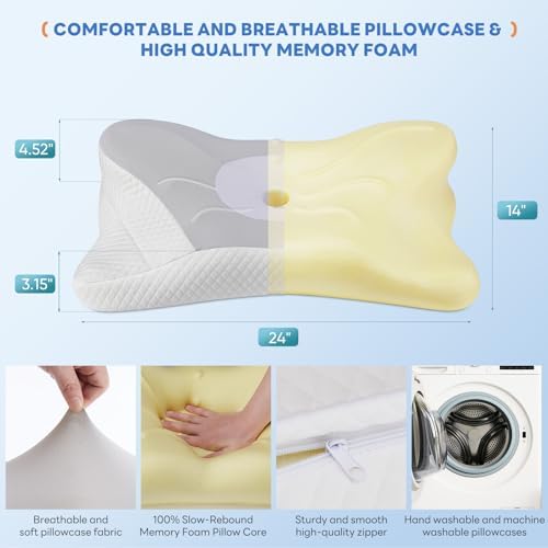 Sweetcrispy Cervical Pillow for Neck and Shoulder - Ergonomic Memory Foam Pillows, Contour Side Sleeper for Adults, Cooling Orthopedic Neck Support for Back Stomach Sleepers, Grey - Image 5