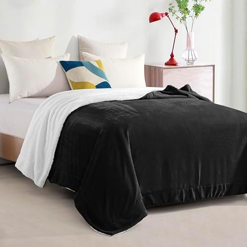 Elegant Comfort Ultra Soft Reversible Flannel Sherpa Blanket - Cozy Silky Fleece Throw for Couch, Bed - Plush Fuzzy Warm Winter Blanket for Gift, King, Black - Image 3