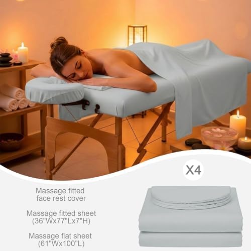 Oudain 4 Sets 3 Piece Soft Microfiber Massage Table Sheets Set Bulk Includes Massage Flat Sheet and Fitted Sheet and Face Rest Cover(Light Gray) - Image 2