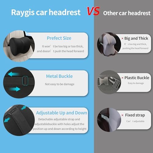 2-Pack Car Neck Pillow with Height-Adjustable,Car Headrest Pillow for Neck Support Relieves Driving Fatigue, Soft Memory Form and Ergonomic Design Fits Most Car Seats(Matte Black) - Image 5