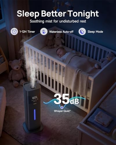 Humidifier Large Room, 2.1Gal/8L Cool Mist Humidifiers for Bedroom 500 sq ft, Humidifiers for Home with Essential Oil Diffuser, Top Fill Quiet Humidifier for Baby Nursery Office Plants, Black - Image 4