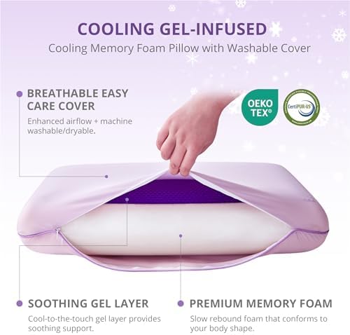 Cooling Gel Memory Foam Pillow for Hot/Side Sleepers, Neck Support, Purple - Image 4