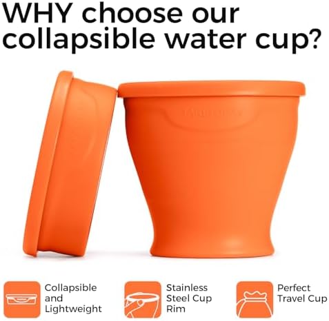 TakeToday Collapsible Cup 8 oz, Foldable with Lid for Travel, Orange - Image 2