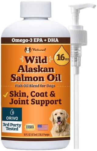 Natural Dog Company Wild Alaskan Salmon Oil for Dogs - Omega 3 Fish Oil Supplement with EPA & DHA for Skin, Coat, Itch Relief, Joints, Heart & Immune Support, Liquid Food Topper, 16 oz by NaturalDogCompany