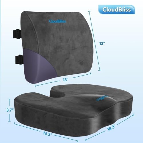 CloudBliss Ergonomic Seat Cushion & Lumbar Support Pillow Set, Grey, XL - Image 5