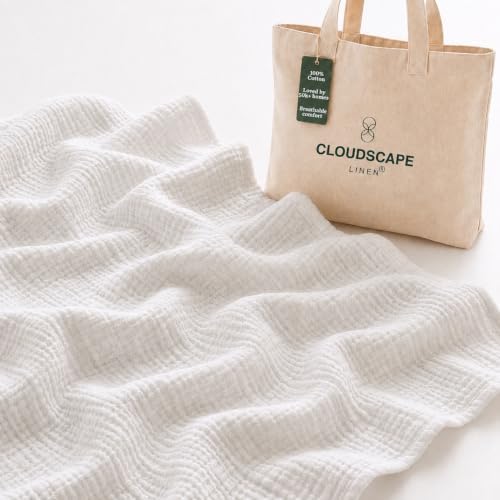 CLOUDSCAPE 8 Layer 100% Muslin Cotton Throw for Adults, Soft 50"x70" -White by CloudScapeLinen