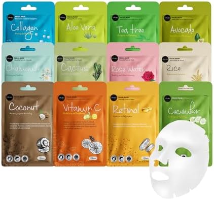 Celavi Korean Face Mask Sheet Set, Spa Masks for Women, 12 Pack B by C%C3%A9lavi