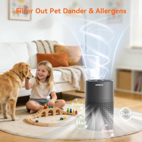 AIRROMI Pets Air Purifier for Home Allergies,Up to 660 ft².HEPA Deodorizing Activated Carbon Filter,With Fragrance Sponge for Better Sleep,Night Light,Pet Dander,Smoke,Odors,Air Cleaner A2002 Black - Image 3