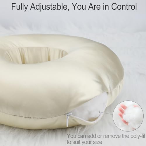 Silky Satin Piercing Pillow Ear Pillows Donut with Hole for Ear Pain CNH Piercing Pain Relief Sleeping Pressure Sore Side Sleepers Smooth Cooling Ear Guard Protector, Champagne - Image 4