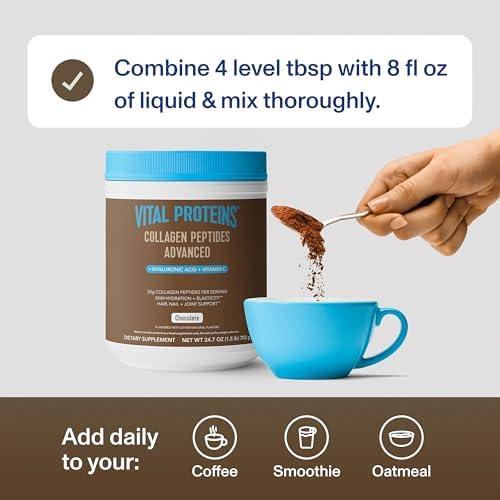 Vital Proteins Collagen Peptides Advanced, Hydrolyzed Peptides with Hyaluronic Acid and Vitamin C - Chocolate Flavor Powder, 24.7oz (Pack of 2) - Image 6