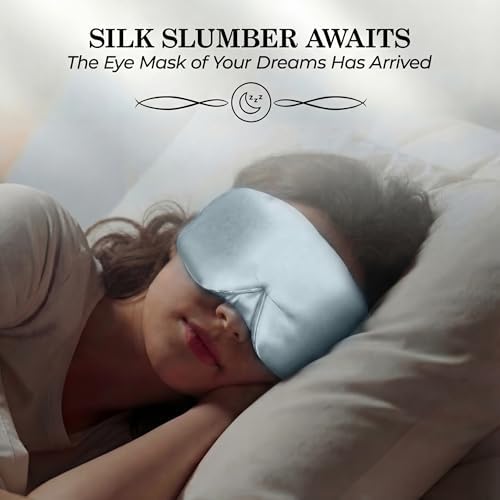 SLEEP SANCTUARY 100% Pure Mulberry Silk Sleep Mask - 22 Momme Light Blocking Hook & Loop Silk Eye Mask for Sleeping - Secure Fit for Side Sleepers, Women & Men - Cloud Soft (Misty Blue) - Image 2