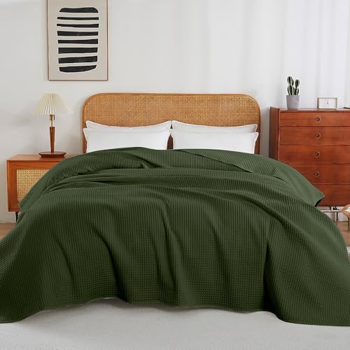 100% Egyptian Cotton Waffle Weave Throw Blanket for Bed Couch Sofa Home Decor, Soft Lightweight Bed & Couch Blanket for All Seasons (Olive Green - Full Size - 84 * 90") - Image 6