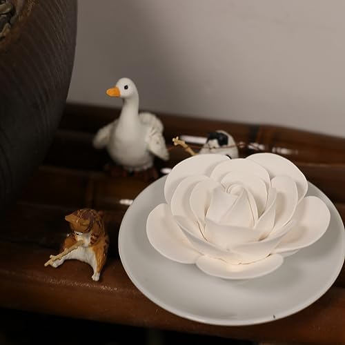 Passive Diffuser for Essential Oil-Ceramic Diffuser Non Electric Oil Diffusers for Small Mini Room, Desk Decorative, Bathroom (White Camellia) - Image 4