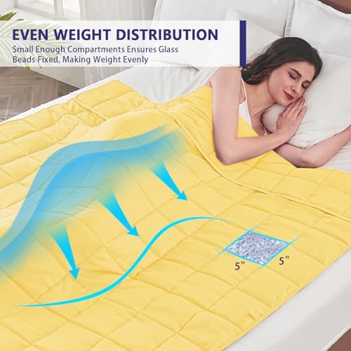 yescool Weighted Blanket for Adults (15 lbs, 48" x 72", Yellow) Cooling Heavy Blanket for Sleeping Perfect for 160-180 lbs, Twin Size Breathable Blanket with Premium Glass Bead, Machine Washable - Image 3