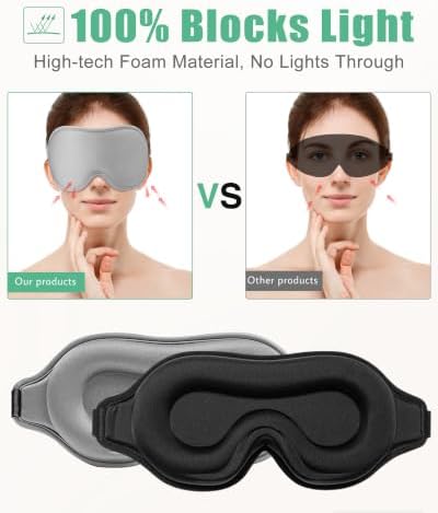 BeeVines 3D Contoured Sleep Mask, Blackout Eye Mask (Black & Grey) - Image 3