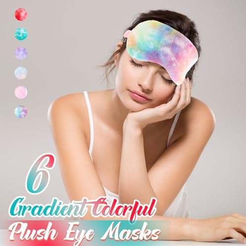 Cuffbow 6 Pack Fuzzy Sleep Masks Plush Eye Mask,Tie Dye,Colorful - Image 4