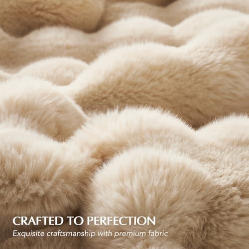 EverGrace Faux Rabbit Fur Bubble Throw Blanket, 90"x90", Cream - Image 4