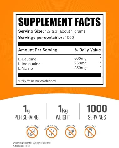 BulkSupplements.com BCAA 2:1:1 Powder - Branched Chain Amino Acids, BCAAs Amino Acids Powder - Unflavored & Gluten Free, 1g per Serving, 1kg (2.2 lbs) (Pack of 1) - Image 2