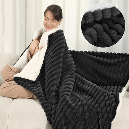 Electric Throw Blanket, Super Cozy Luxury Faux Fur & Sherpa with 5 Heating Levels & 4 Hours Auto Off, Fast Heating & Overheat Protection, 50x60 Inch Heated Throw Choice of Gift, Charcoal by ESTINGO-EnjoyToastyWarm
