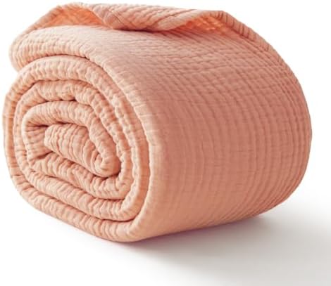 100% Cotton Muslin Blanket 50"x 60", 6 Layers Breathable and Lightweight Cotton Throw Blankets for Couch, Soft Cooling Summer Gauze Blanket for Adults All Season, Dusty Rose‌ by Kozyhvn