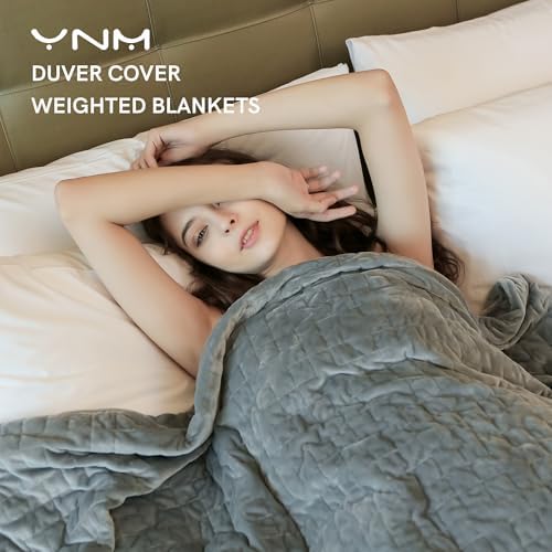 YnM Fuzzy Duvet Cover for Weighted Blankets (60''x80'')- Grey Square Print - Image 2