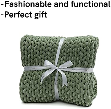 YnM Velvet Weighted Blanket, Handmade Chunky Knitted Design, Soft and Cozy, Temperature Regulating and Breathable, Machine Washable Throw for Sleep or Home Decor (Avocado Green, 60x80 Inch, 15lbs) - Image 4