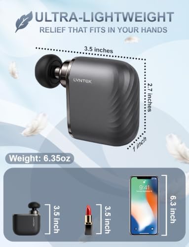 Mini Massage Gun Black- Small Handheld Muscle Massager with Percussion Deep Tissue, 5 Adjustable Vibration Frequency & 3 Interchangeable Heads - Portable Pocket Massage Gun for Gym, Travel - Image 6