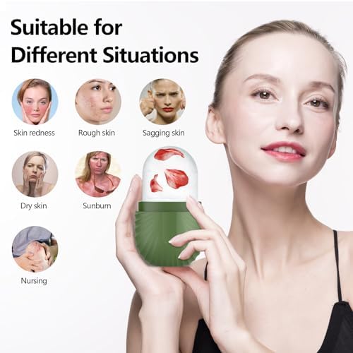 Ice Roller for Face and Eye, Silicone Ice Facial Roller Ice Holder, Face Ice Mold Skin Care, Face Icers Reusable Ice Cube Roller for Shrink Pores Anti Wrinkle Reduce Puffiness, Green - Image 2
