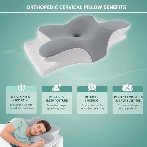 Cervical Pillow for Neck Pain Relief – Ergonomic Memory Foam Pillow with sleeping mask, Orthopedic Neck Support Pillow for Side Sleepers, Comfortable Sleeping Pillow for Neck & Shoulder Support - Image 3