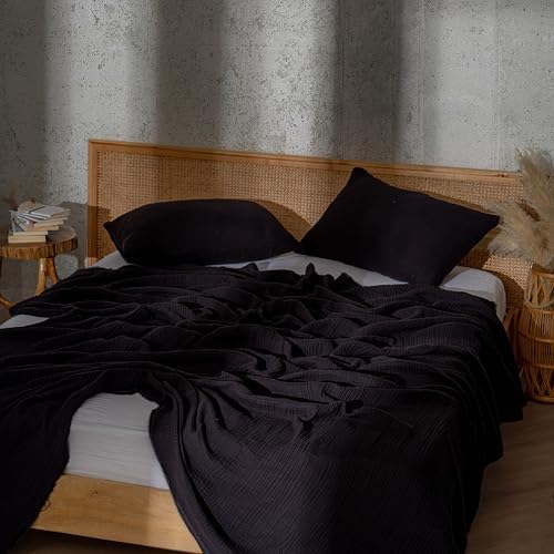 Muslin Blanket - Pure 100% Turkish Cotton Airy Soft Light Versatile Gauze Throw Blanket for Bed, Couch, Sofa (Black, Twin XL Size (71" x 95" inch)) - Image 3
