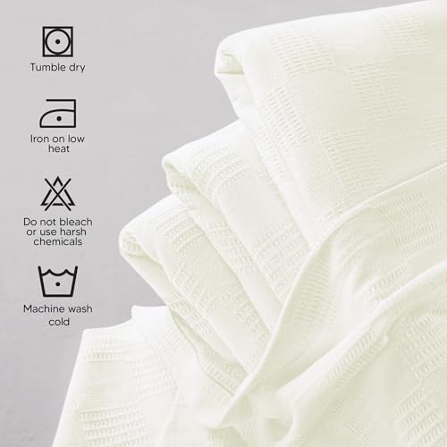 Utopia Bedding 100% Cotton Thermal Blanket Ivory Twin, 90x72 Inches - Image 4