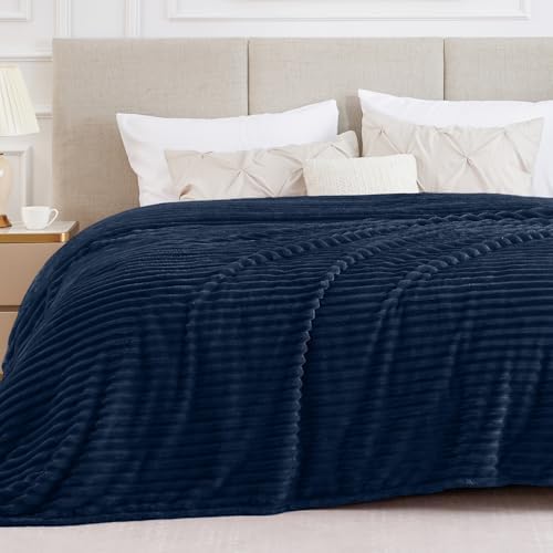 BEDELITE Ribbed Full Size Blanket for Bed, Navy, 84"x90" by BEDELITE