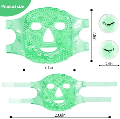 Face Eye Masks for Dark Circles and Puffiness, Migraines, Headache, Stress, Redness, Acne, Cooling Face Masks for Women Man, Hot Cold Use Ice Face Mask. (Green) - Image 4